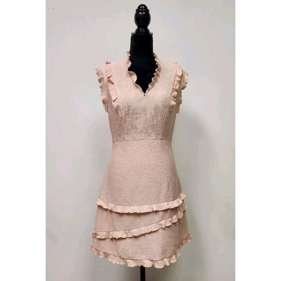 Sandro Women's Girly Ruffle-Trimmed Mini Dress Rose Pink Size 3 Pre-owned - Picture 3 of 16